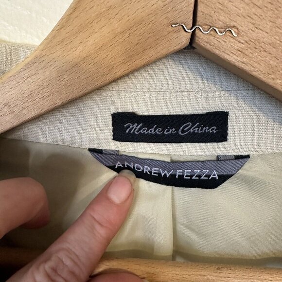 Andrew Fezza Mens Tan Beige Linen Blazer Size XL 44 Lightweight 2 Button Pockets - Picture 5 of 12